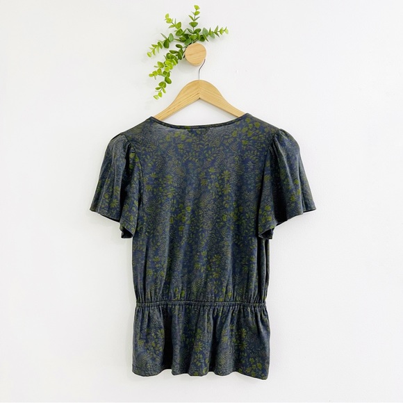 Lucky Brand Navy Green Jersey Floral Peplum Top - Picture 8 of 8